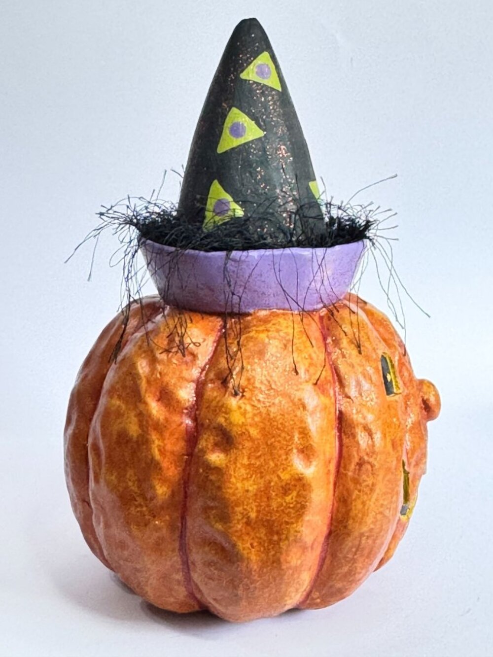 RAZ Imports Halloween Jack O Lantern Pumpkin Witch Hat Paper Mache 12" Licensed - Picture 7 of 7